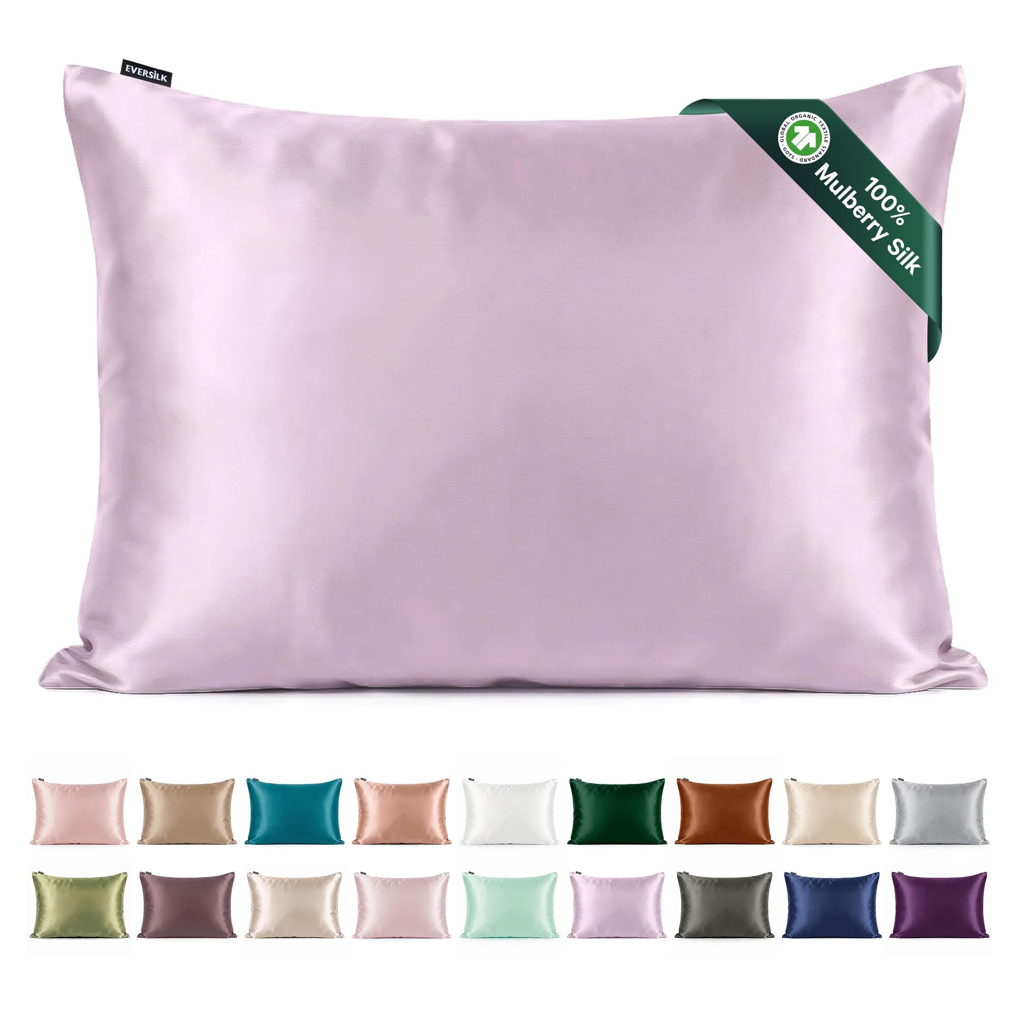 Mulberry Silk Pillowcase for Hair and Skin: 22 Momme Both Sides 100% Pure Silk Pillow Case with Hidden Zipper - Natural Pillow Cover for Cooling Sleep 1 Pack Lavender