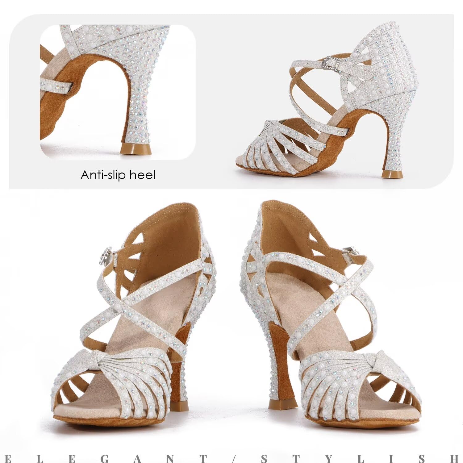 Scarpe da Ballo da Sala con Strass da Donna Scarpe da Ballo Salsa Latina Scarpe da Ballo con Cinturino Incrociato Scarpe da Ballo da Sala