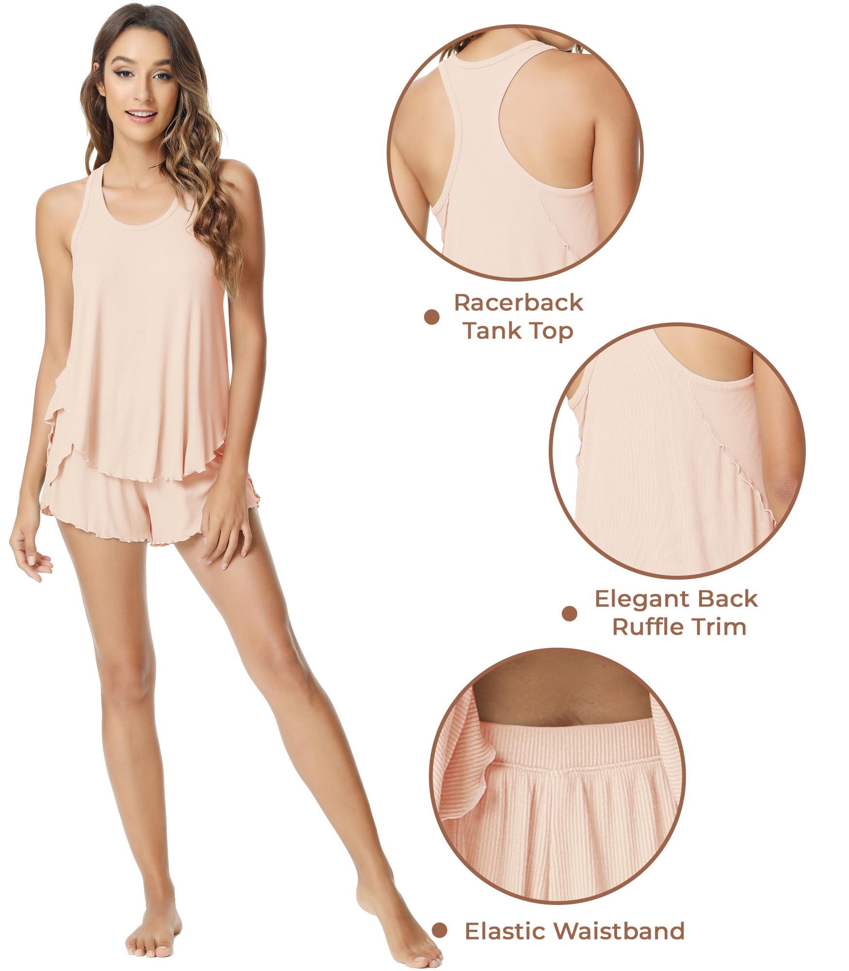 NACHILA Damen-Pyjama-Set, Tank-Top, Bambus-Shorts, Pyjama-Set, ärmellos, Loungewear