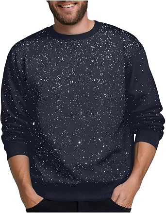 Mens Glitter Sequin Crew Neck Sweatshirt Long Sleeve Plain Thermal Pullover Top Oversized Fashion Fall Casual Wear