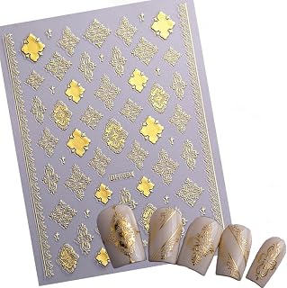 Baroque Style Nail Stickers, Bohemian Vintage 3D Embossed Nail Art Decals with Adhesive Backing for Women A Set of 3 Sheets