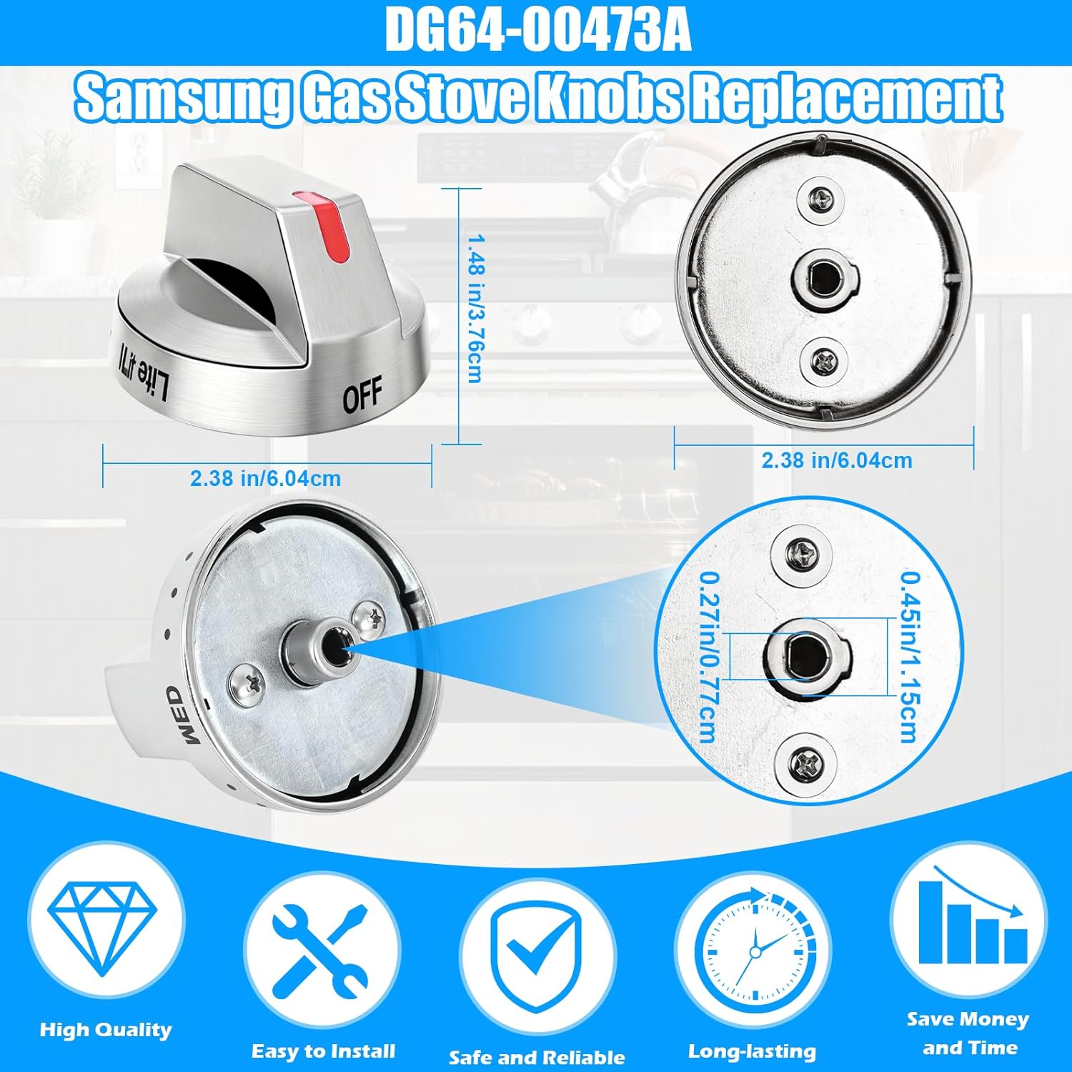 S-Union DG64-00473A Stove Knobs Compatible with Samsung Stove Knob Replacement,for Samsung Gas Range Oven Knobs Parts NX58H5600SS NX58H5650WS NX58J7750SS NX58F5700WS Burner Control Dial Perilla,5pcs