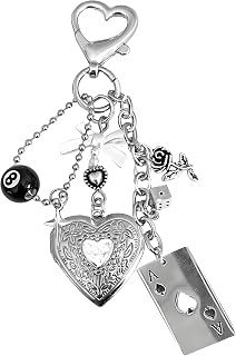 Angyape Bag Charms Y2k Kyechain Cute Bow Heart Cool 8 Ball Dice Star Rose Ace of Spades Charms Purse Accessories for Women