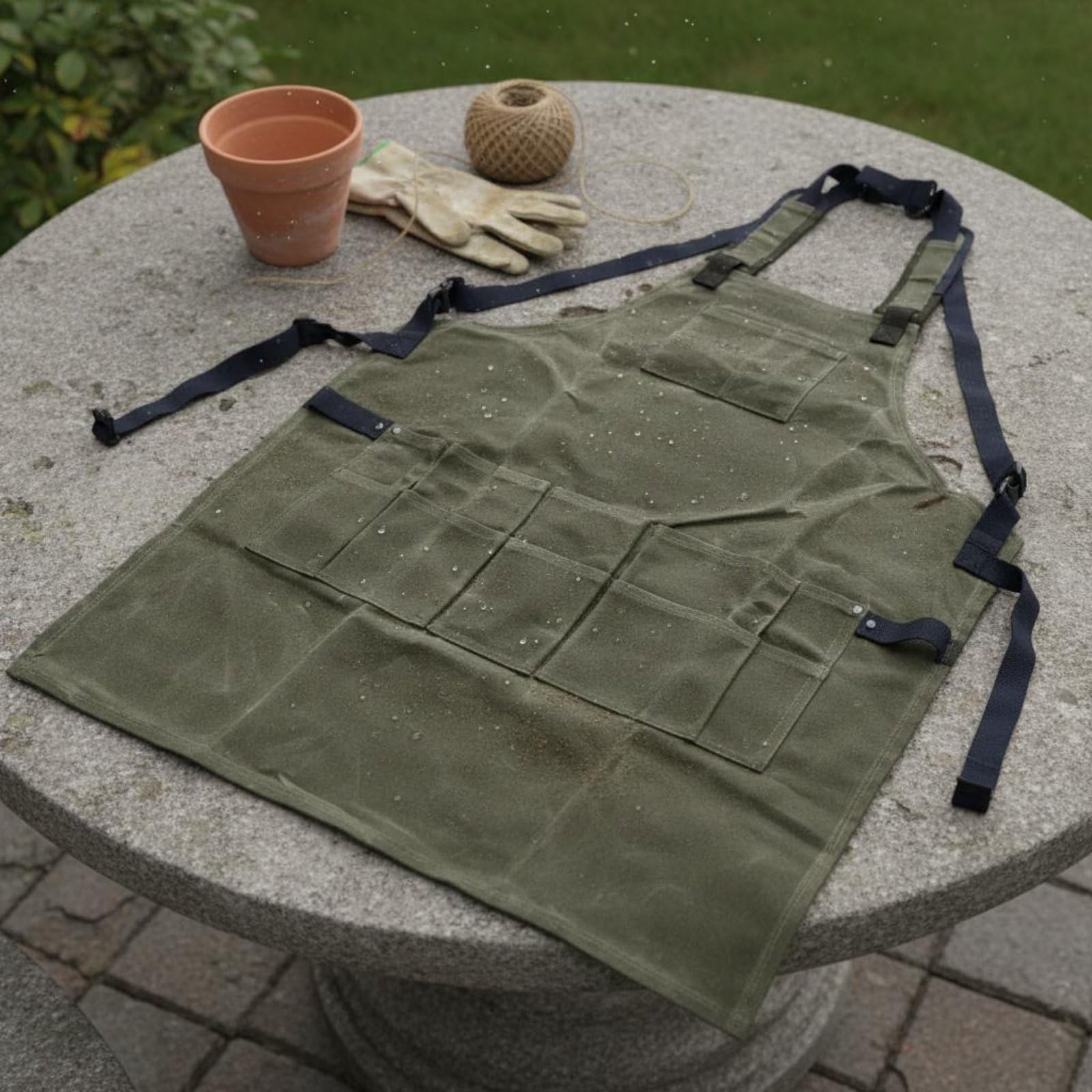 rockible Delantal de Jardinería Delantal Herramientas Taller Trabajo en Lona Encerada con Correas Cruzadas Ajustables y Bolsillos Profundos para Herramientas
