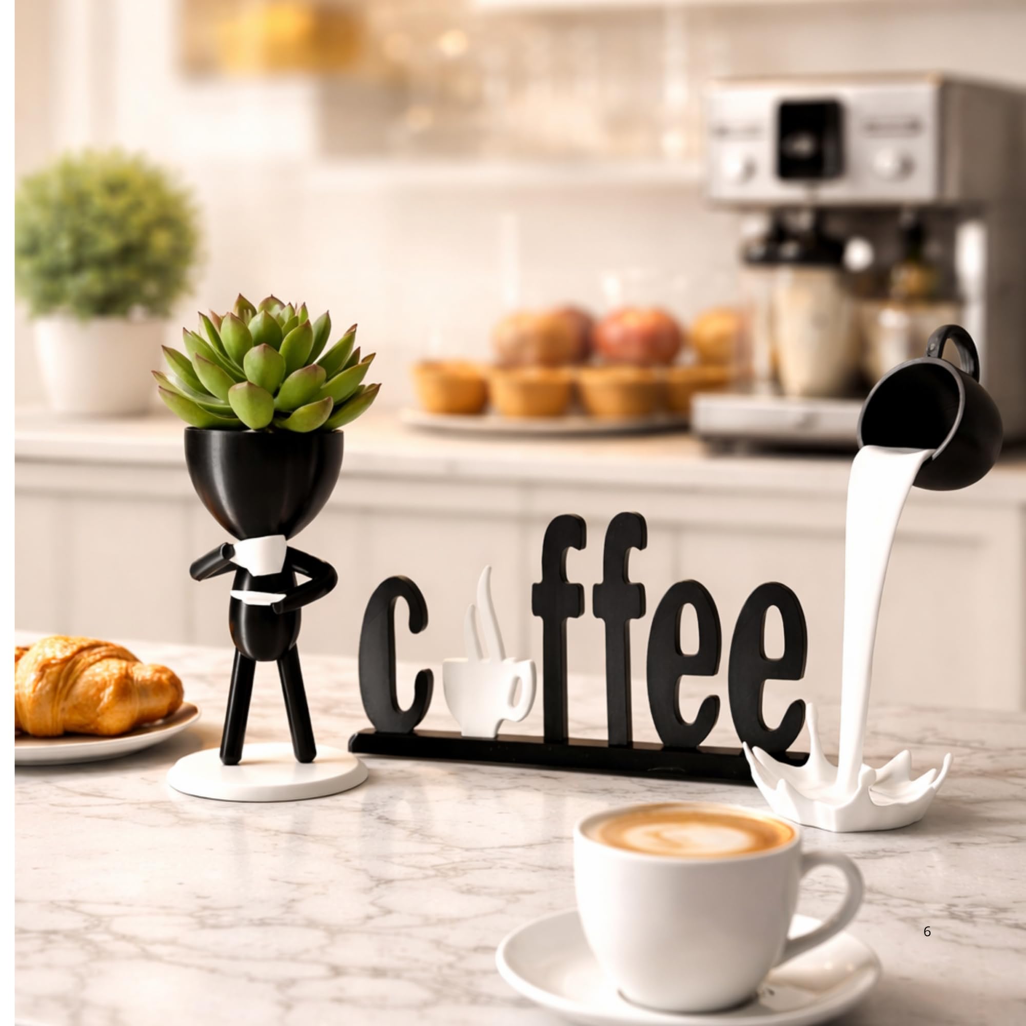Generico Decorazione Angolo Caffè Set 4 Pezzi - Scritta Coffee, Tazza Sospesa, Omino Decorativo - Accessori Arredo Cucina e Bar Moderno
