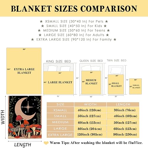 Miniatura 5 de Manta de hongos, ultra suave, cálida y ligera, de franela de forro polar de microhongos, para cama, sofá, viaje, decoración de hongos del hogar, 60