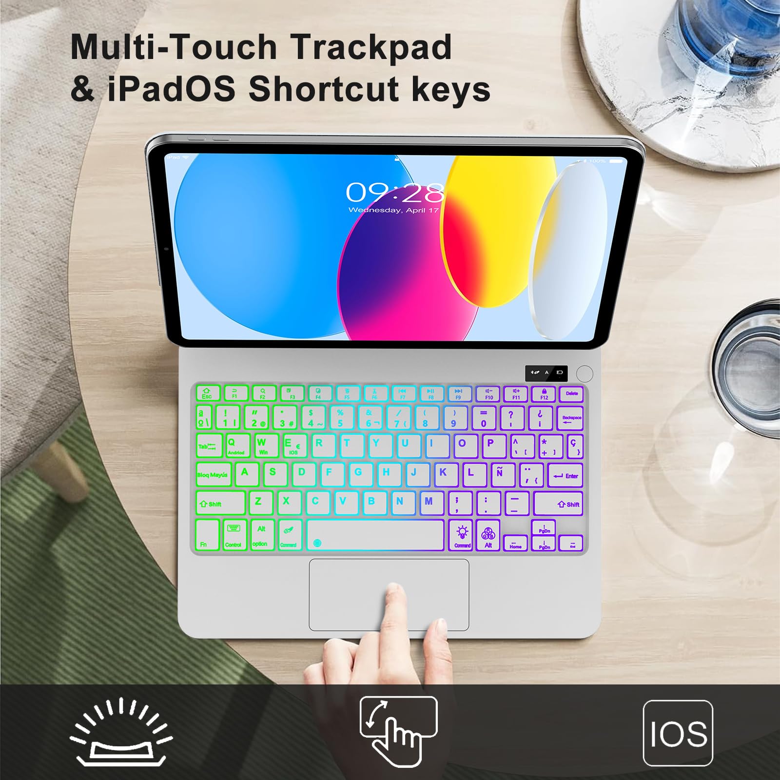 FOGARI Magic Keyboard para iPad A16 11 Generación 2025/10 Generación 2022 | Español Ñ Teclado Magnético Combo Touch para iPad 10ª/11ª Generación 11 Pulgadas A16 Bluetooth Teclado con Trackpad, Blanco