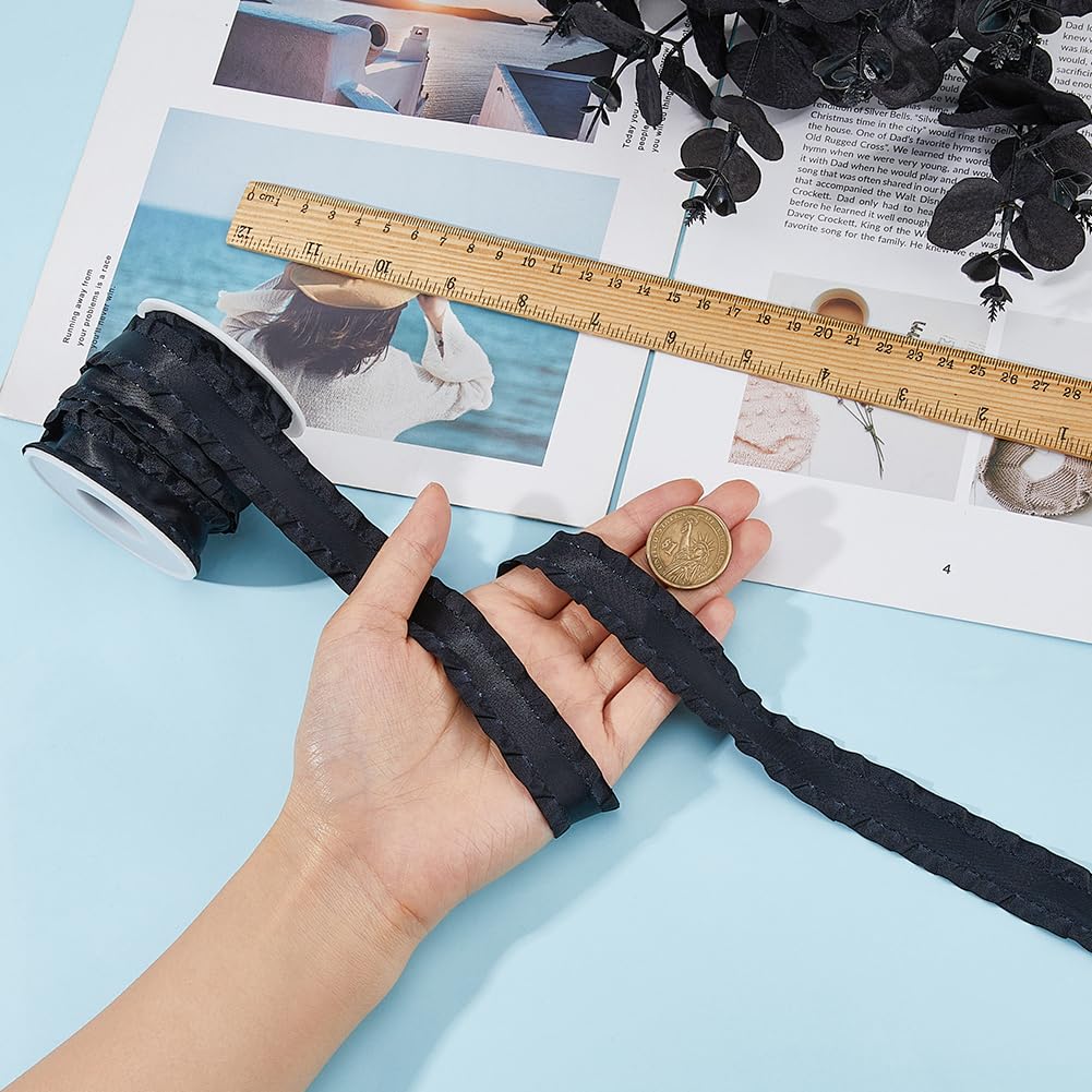 Hobbspring 10 Yards Double Ruffle Ribbon Trim Black Ruffle Pleated Trim 7/8 inch(22mm) Wide Lace Ribbons Fabric Polyester Ribbons for DIY Dress Headwear Decoration and Gift Wrapping - Image 3