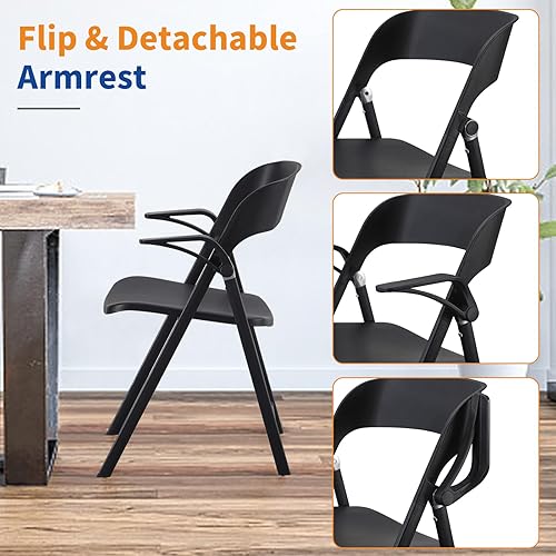 Miniatura 5 de Silla de oficina plegable, sillas plegables de plástico con reposabrazos desmontable, sillas de comedor apilables, silla plegable portátil para