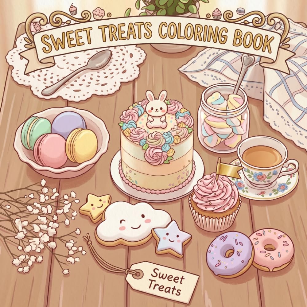 Sweet Treats Coloring Book for Kids: Single-Sided Coloring Book for Kids ,50 adorable sweet treat coloring pages for kids