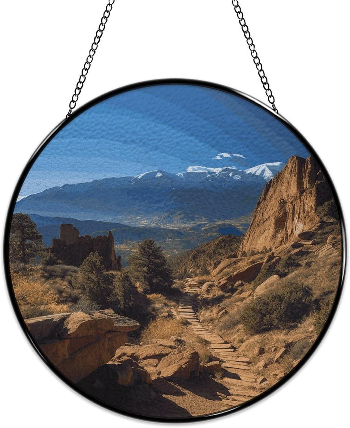 30x30cm Round Stained Glass Suncatcher for Window Hanging Decor with Chain