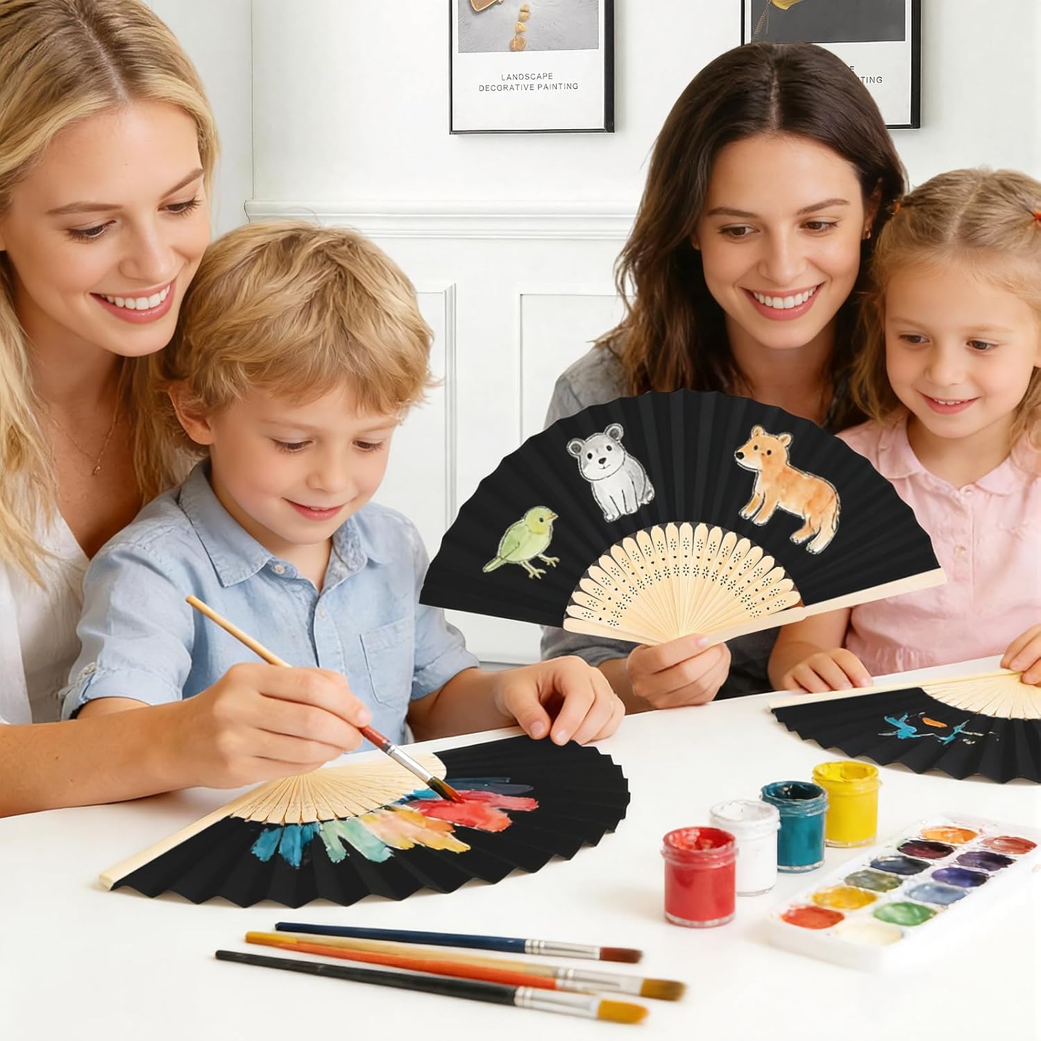 100 Pcs Wooden Wedding Fans for Guests, Paper Wedding Fans Bulk Folding Hand for DIY Crafts Wedding Party Gifts Photography Props