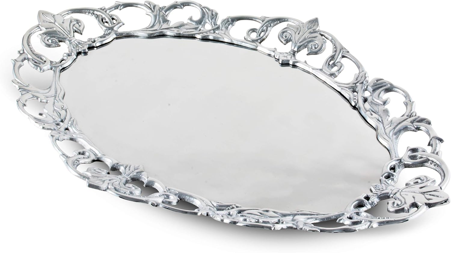 Arthur Court Designs Aluminum Fleur-De-Lis Oval Serving Tray 20 inch x 13.5 inch