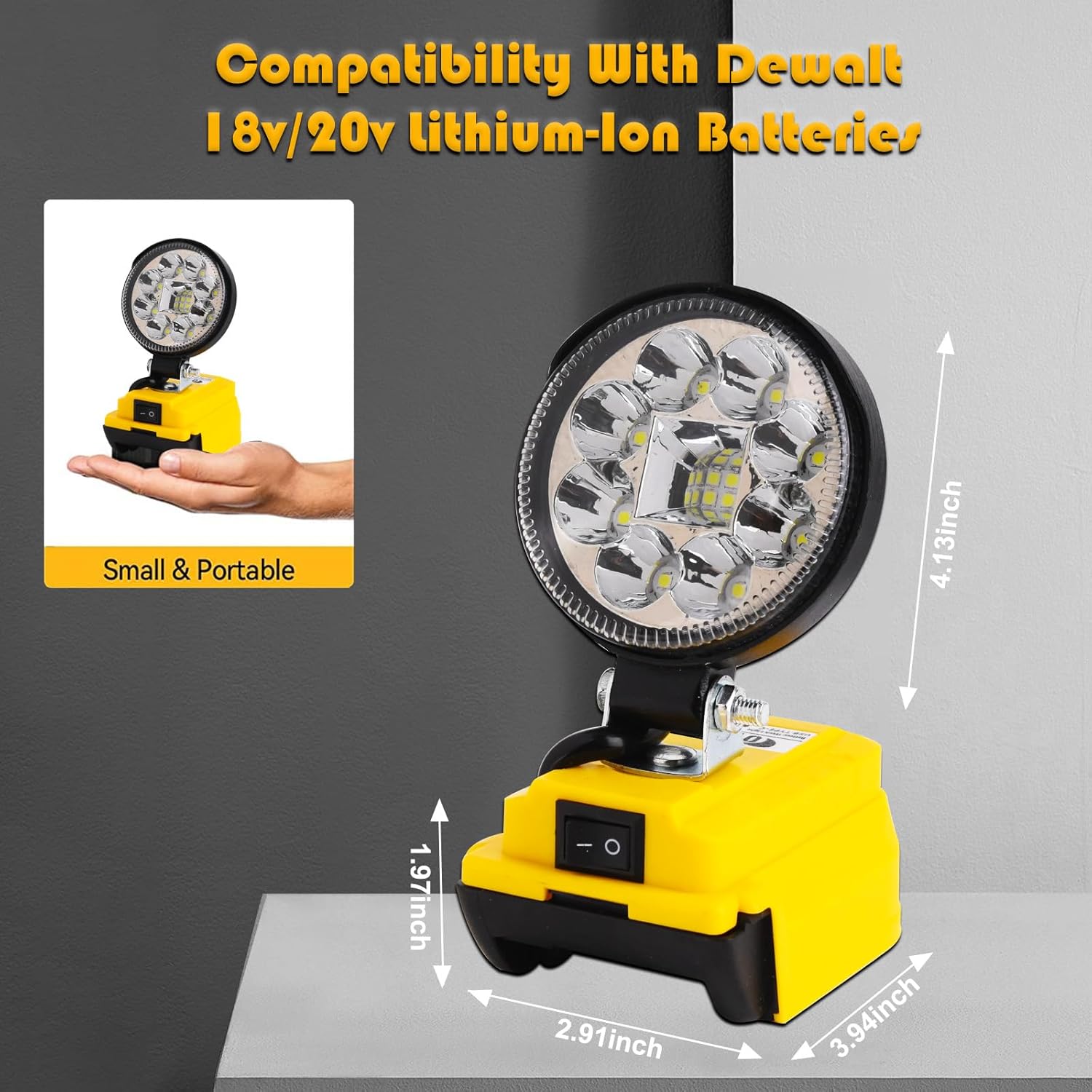 Cordless LED Work Light for Dewalt 20v Battery, Flashlight 20V for Dewalt Light, 36W 3600LM Portable Rechargeable Flood Light with USB & Type-C Charging Port 2 Pack