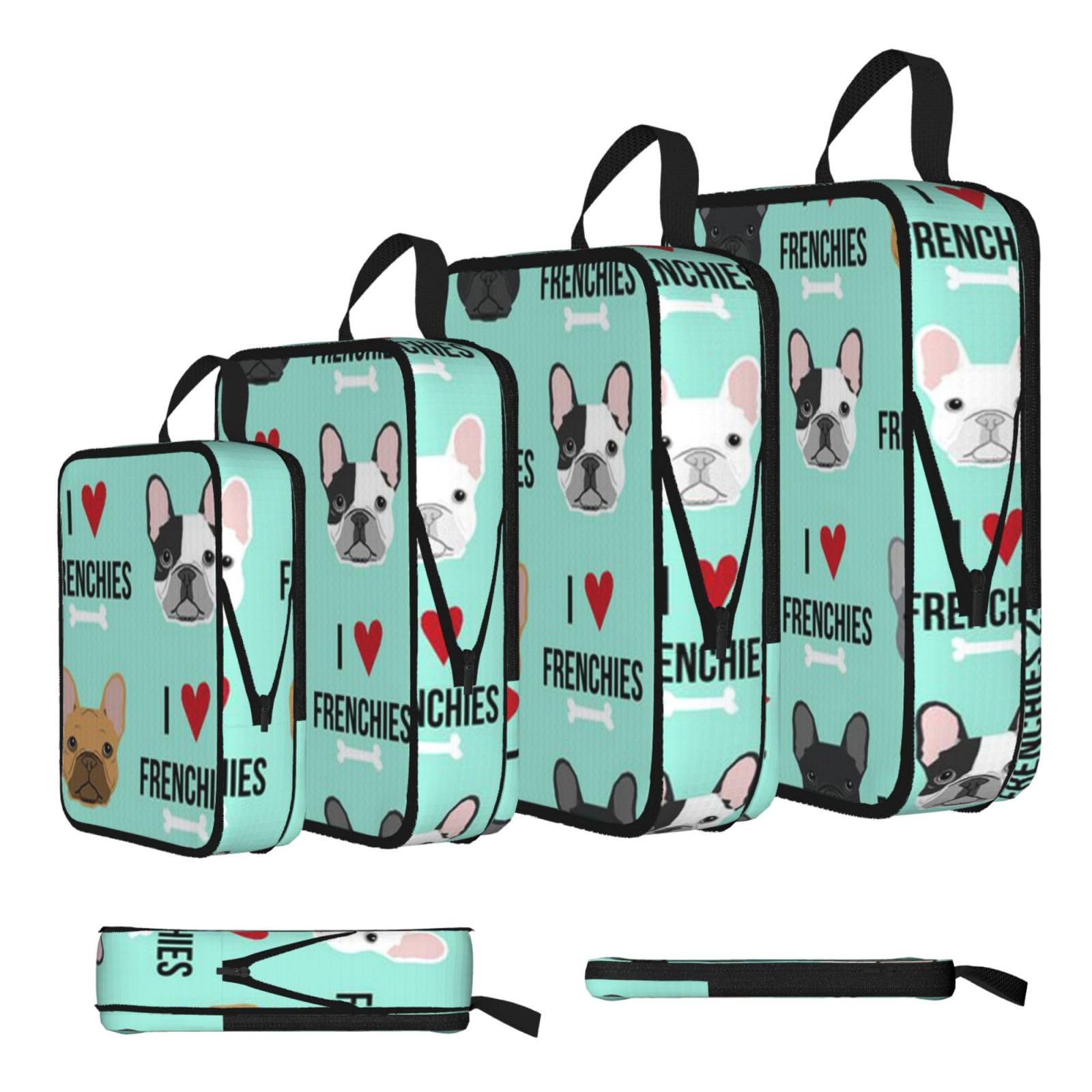 Esnaiuvcd Black Dog Print 4 Set Compression Packing Cubes For Suitcases,Expandable Storage Bags Organizers