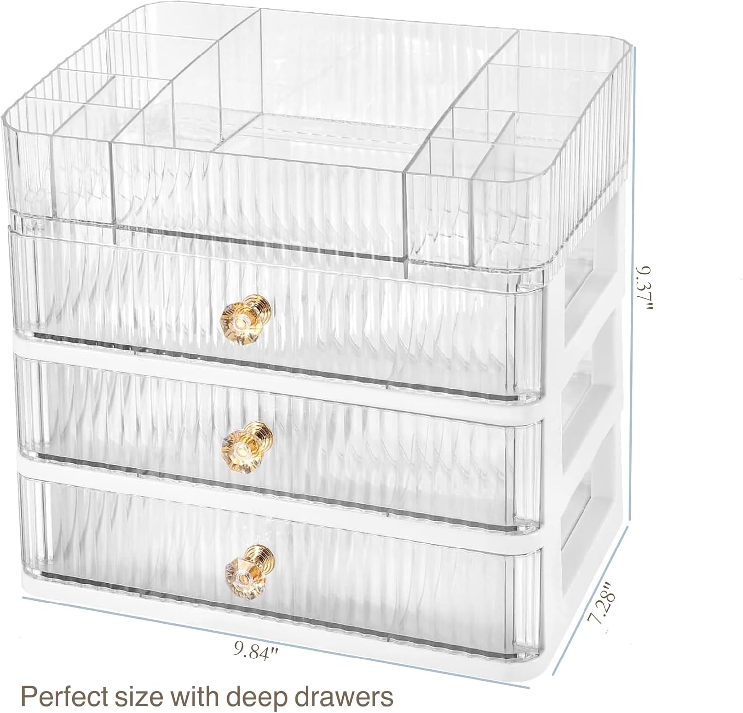 Simbuy Clear Makeup Organizer with 3 Drawers, Bathroom Organizer and Storage, Ideal for Desk and Dresser Vanity Countertop, Great for Cosmetics, Skincare, Perfume,Toiletry