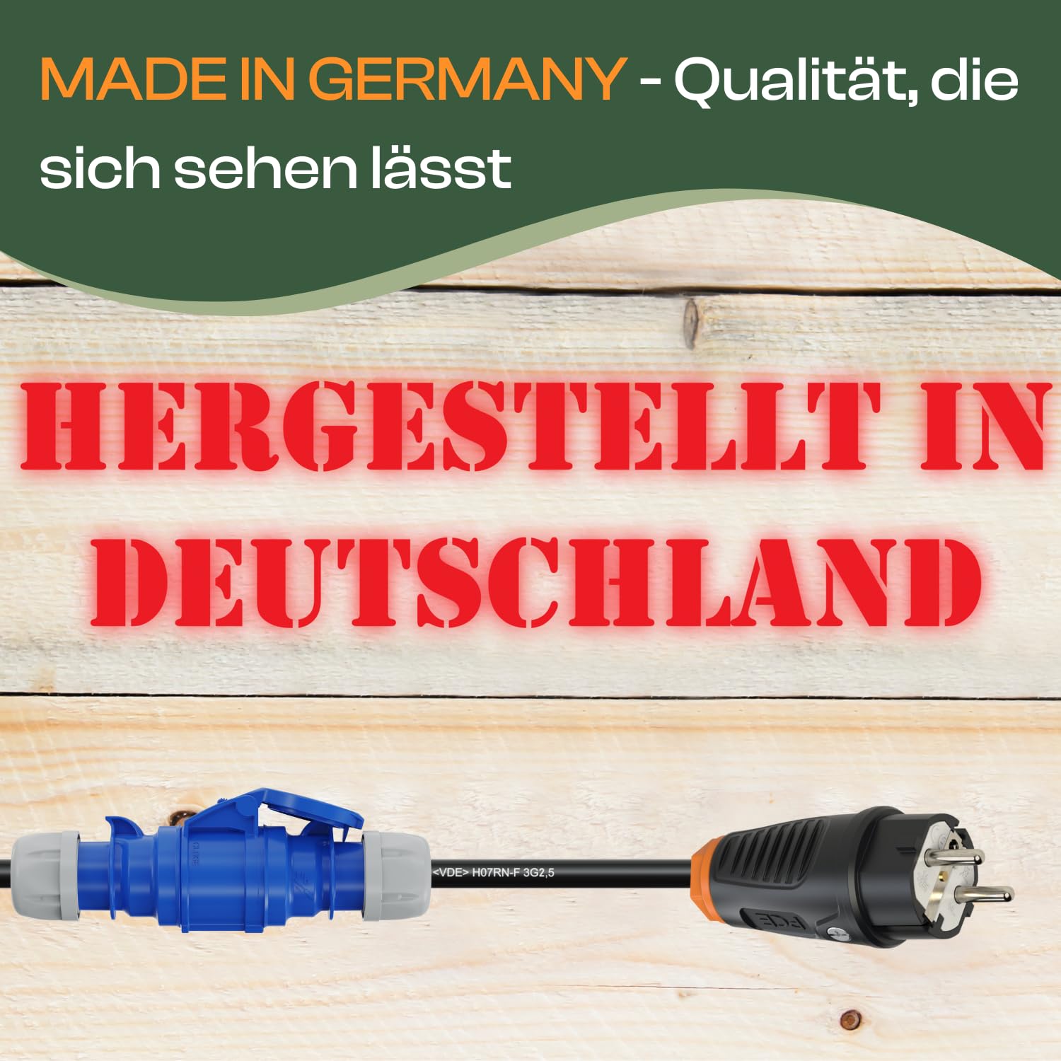 CEE Campingkabel Adapter Kabel Stromadapter Camping Schuko-Vollgummi-Stecker auf CEE Kupplung für Wohnwagen Wohnmobil TITANEX H07RN-F 3G1,5mm² 16A 230V 10m
