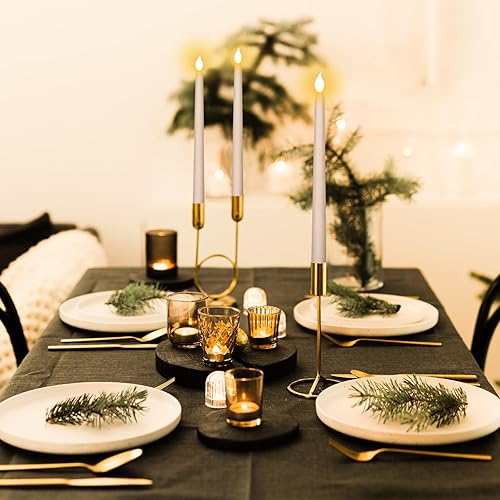 Miniatura 3 de Sequpr 12 velas cónicas sin llama parpadeantes con temporizador remoto, velas cónicas a pilas, candelabros LED de 11 pulgadas para Navidad, Acción