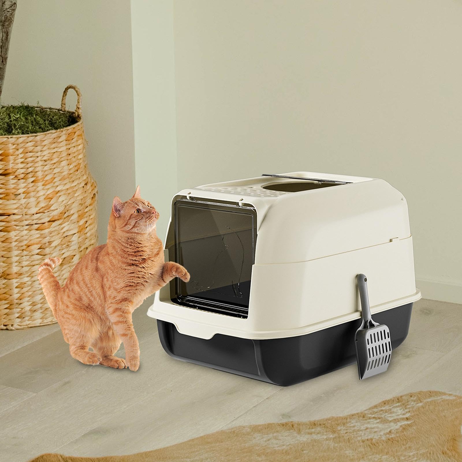 Katzentoilette Große Geschlossene Katzenstreu Box mit Abnehmbarer Haube Katzenstreu Schaufel Spritzschutz Katzenklappe Aus Robustem Material für Gesch, Schwarz