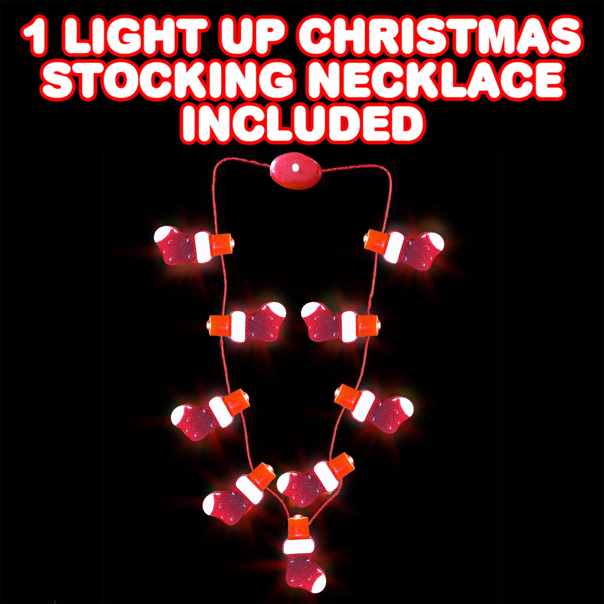ArtCreativity Shaped Light Up Christmas Necklace for Kids (Stocking) with Multi-Mode Flashing LEDs, Holiday Xmas Party Favors, Christmas Party Accessories for Women, Men, and Kids, Great Gift Idea