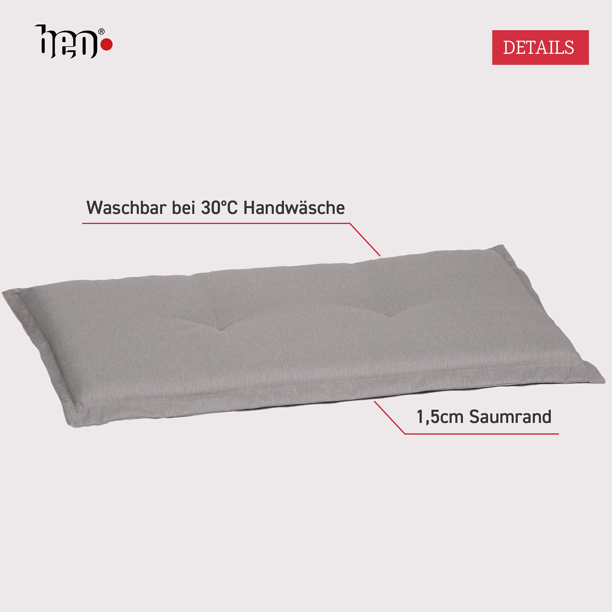 Beo Bankauflage Waschbar Ascot | Premium-Qualität Made in EU | Atmungsaktive Gartenbank Auflage nach Öko-Tex Standard | UV-beständige Sitzauflage Bank | Auflage Bank in Hell-Grau