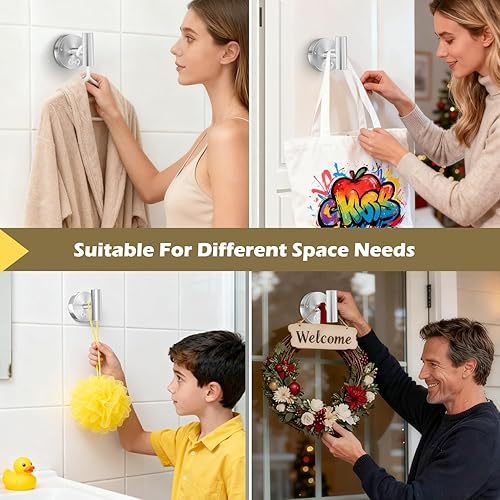 Miniatura 6 de 4 ganchos de ventosa para ducha y ventana de cristal, ganchos de succión de baño resistentes sin taladrar para toallas, abrigos, batas, lufa, níquel