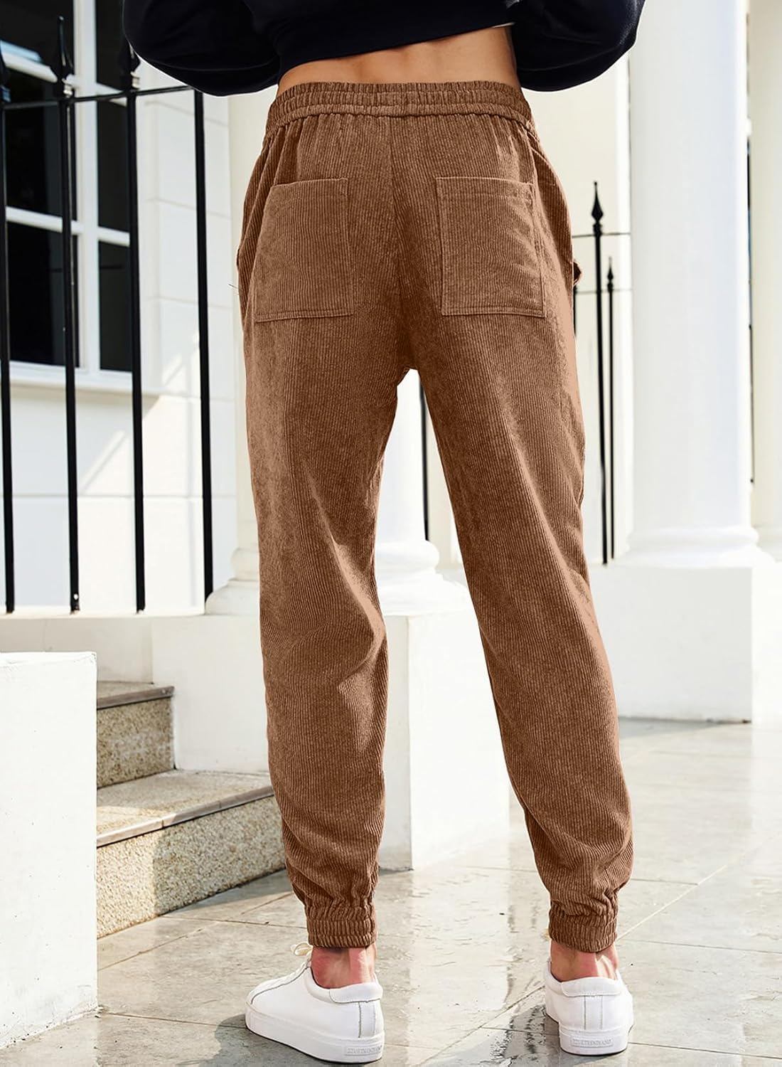 JMIERR Mens Corduroy Joggers Pants Casual Cargo Pants Drawstring Elastic Waist Baggy Tapered Sweatpants with Pockets - Image 2