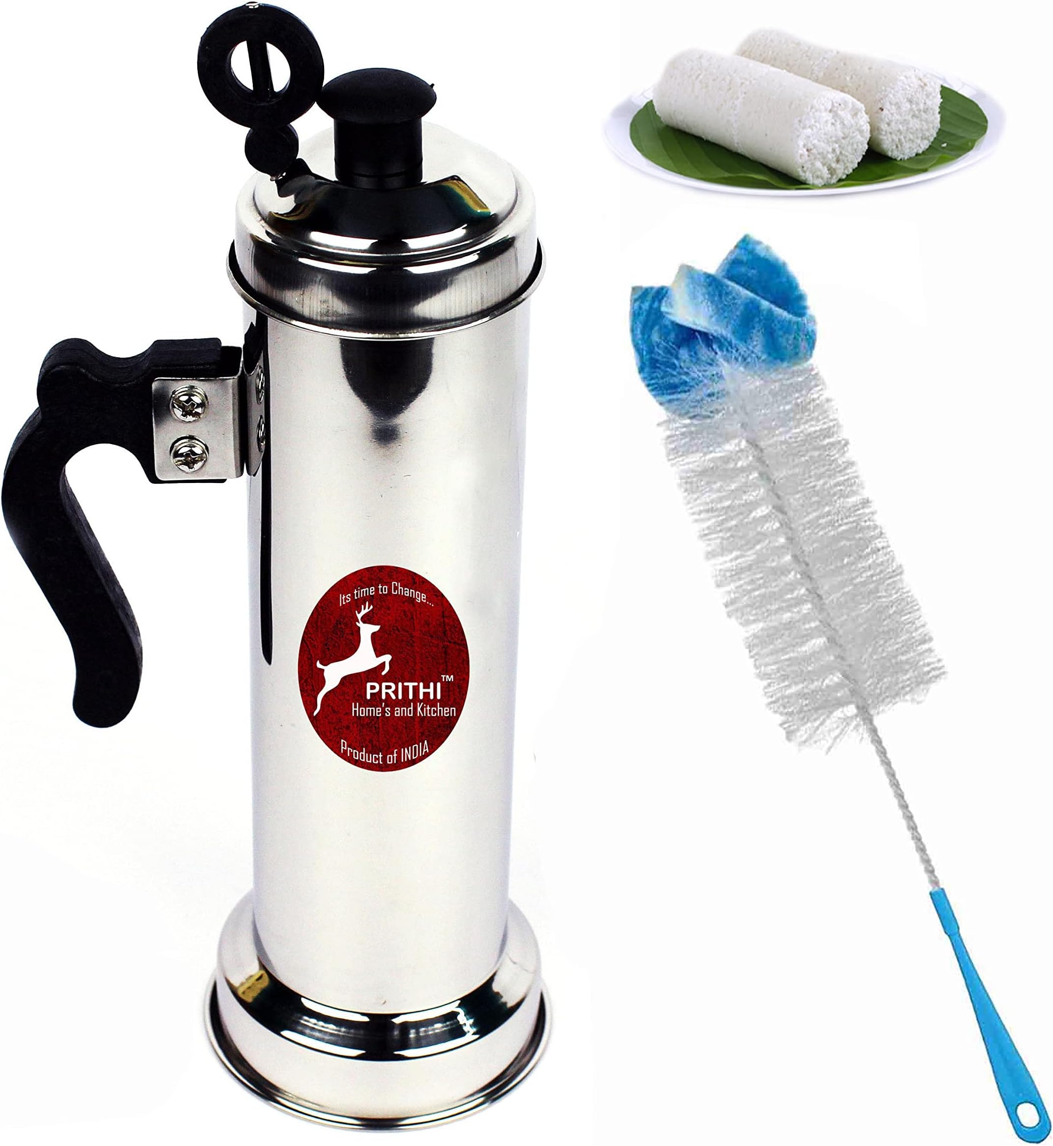 Prithi Home's and Kitchen Stainless Steel Puttu Maker/Puttu Kudam/Puttu Kutty Suitable for Pressure Cokker + Cleaning Brush (Tubular Puttumaker + Cleaning Brush)