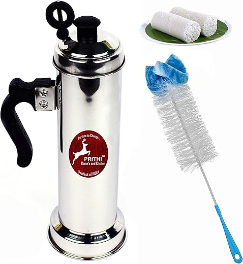 Prithi Home's and Kitchen Stainless Steel Puttu Maker/Puttu Kudam/Puttu Kutty Suitable for Pressure Cokker + Cleaning Brush (Tubular Puttumaker + Cleaning Brush)