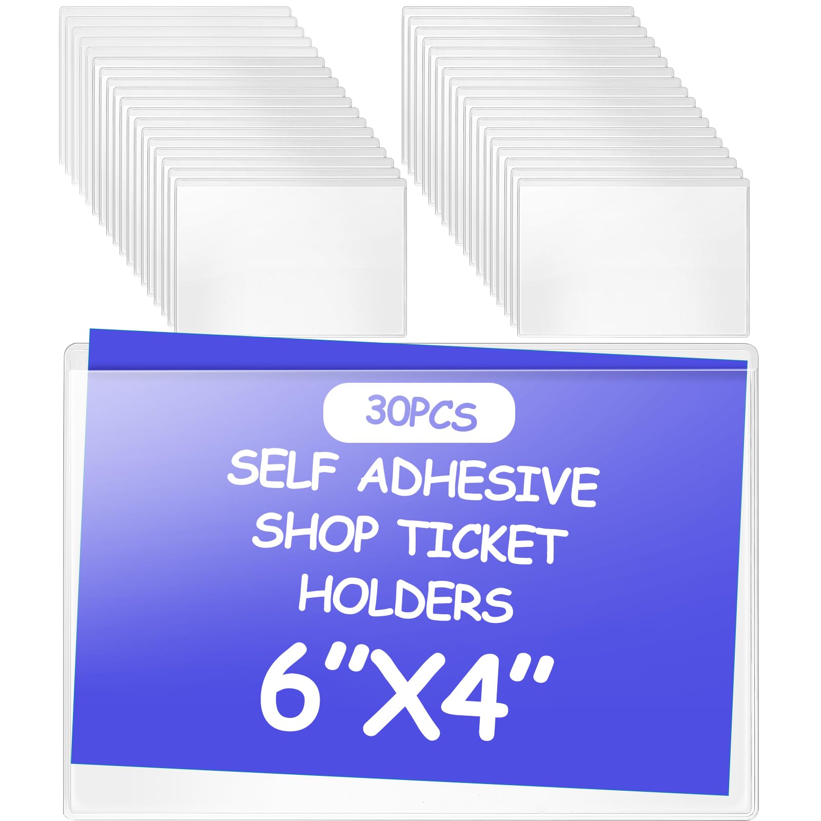 Outus 30 Pcs Self Adhesive Shop Ticket Holders Clear Plastic Sleeves Adhesive Pockets Work Order Job Ticket Holders for Home Office Posting Signs (6 x