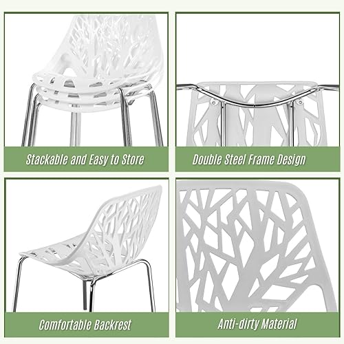 Miniatura 5 de Karl home Juego de 4 sillas de comedor modernas de mediados de siglo, silla de plástico apilable, patrón de tronco de nido de pájaro adecuado para