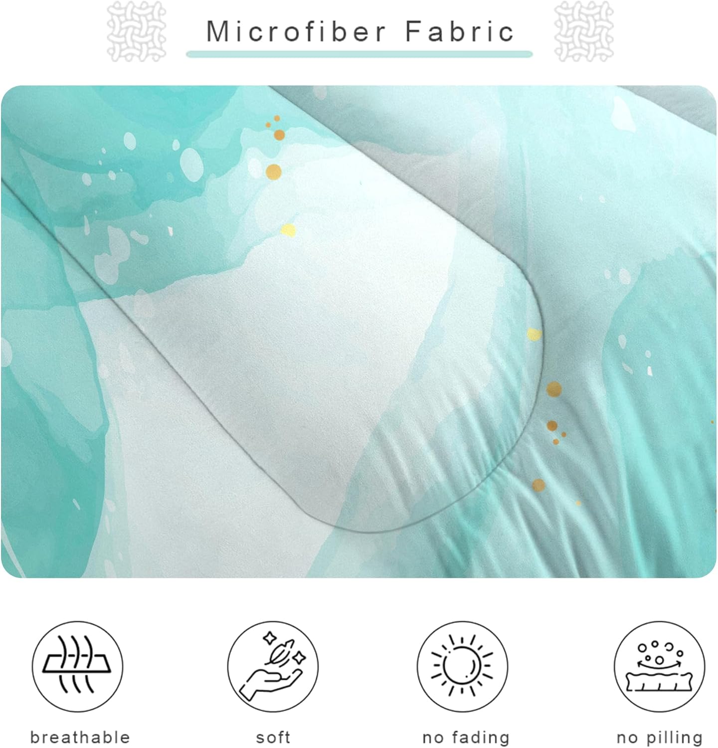 Teal Twin Bedding Set: Aqua Teal Marble Comforter Set for Teens Girls Women Abstract Cyan Blue Quilts Green and Gold Glitter Marbling Bed Sets 1 Comforter & 1 Pillow Case