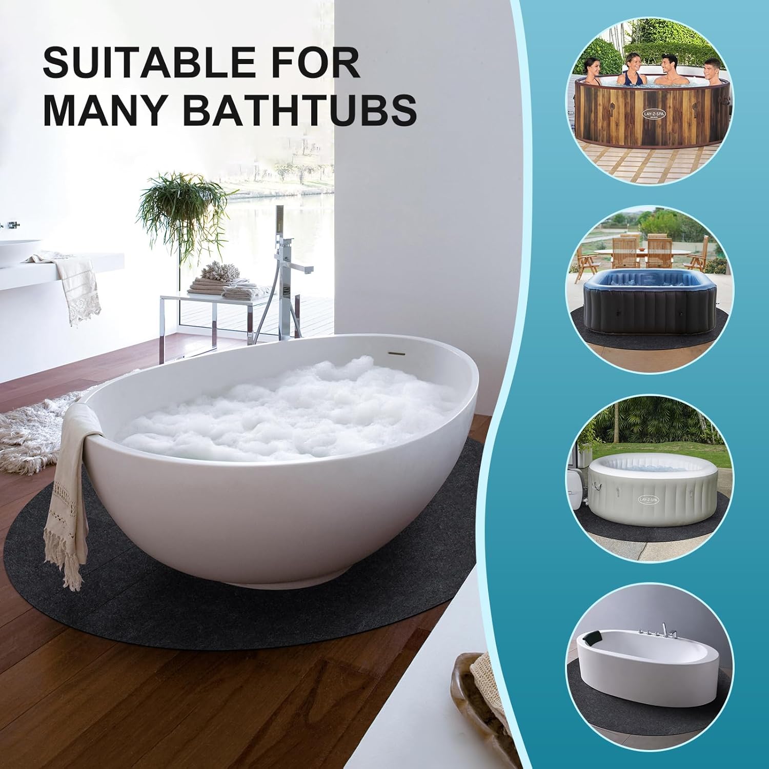 90 Inch Dia Round Inflatable Hot Tub Mat,Waterproof Slip-Proof Backing, Absorbent Spa Pool Ground Base Flooring Protector Mat for Protect Hot Tub Pool from Wear