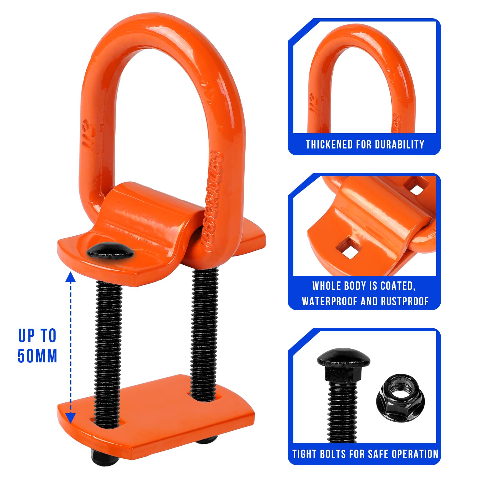 4 Anelli di fissaggio a vite per carichi pesanti, 12000 lbs, anello a D con viti, armadietto a rimorchio, accessori per rimorchi, auto, camion, barca, auto, cargo Tie Downs (Arancione)
