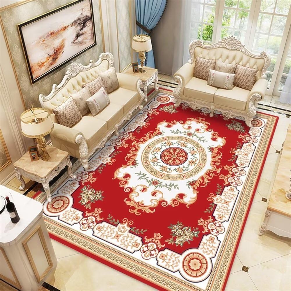 Tapis de salon vintage rouge anti-acariens pour ambiance de restaurant