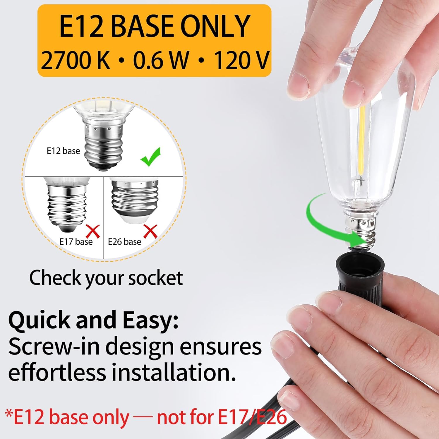 10Pack ST38 LED Outdoor String Light Replacement Bulbs, 【 E12 BASE ONLY - 12mm】Shatterproof & Weatherproof Vintage Edison, E12 Candelabra Base, 2700K Warm White, 7W Equiv. (0.6W Energy Saving) - Image 2
