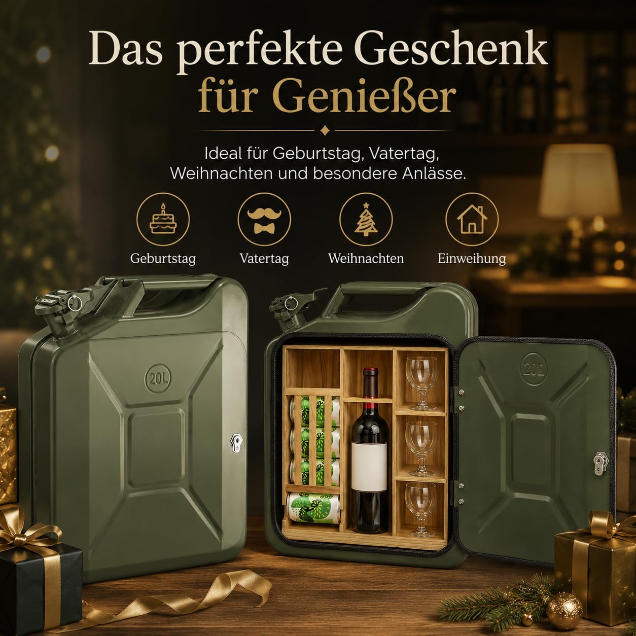Kanister mini bar z grawerunkiem – metalowy mobilny bar – prezent urodzinowy dla mężczyzn – zamykany minibar, 35 x 15,5 x 47 cm, z zamkiem i kluczami, do użytku na zewnątrz i na imprezy