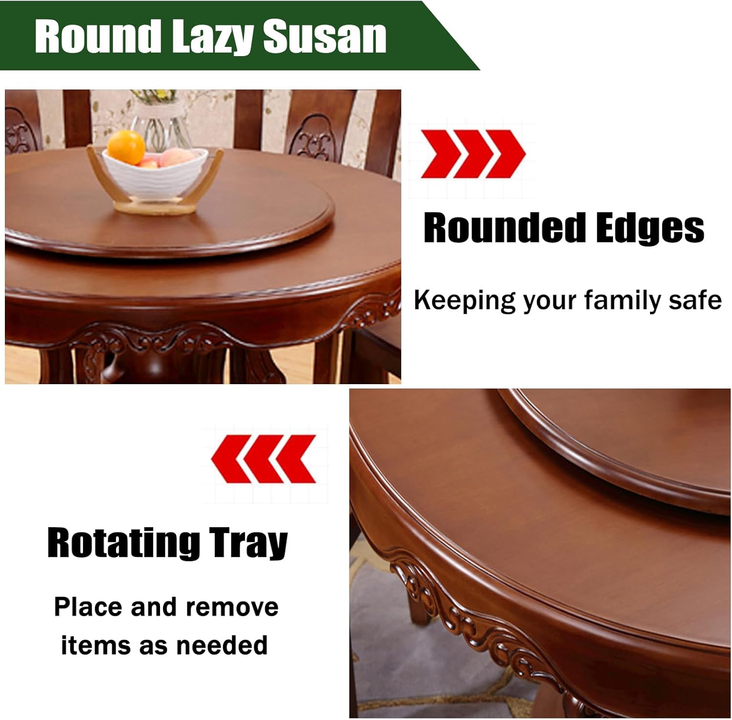 Heavy Duty Wooden Lazy Susan Turntable, Round Rotating Serving Tray with 360-Degree Rotation for Dining Table and Kitchen (Natural Wood Brown, 70cm/27.5in)