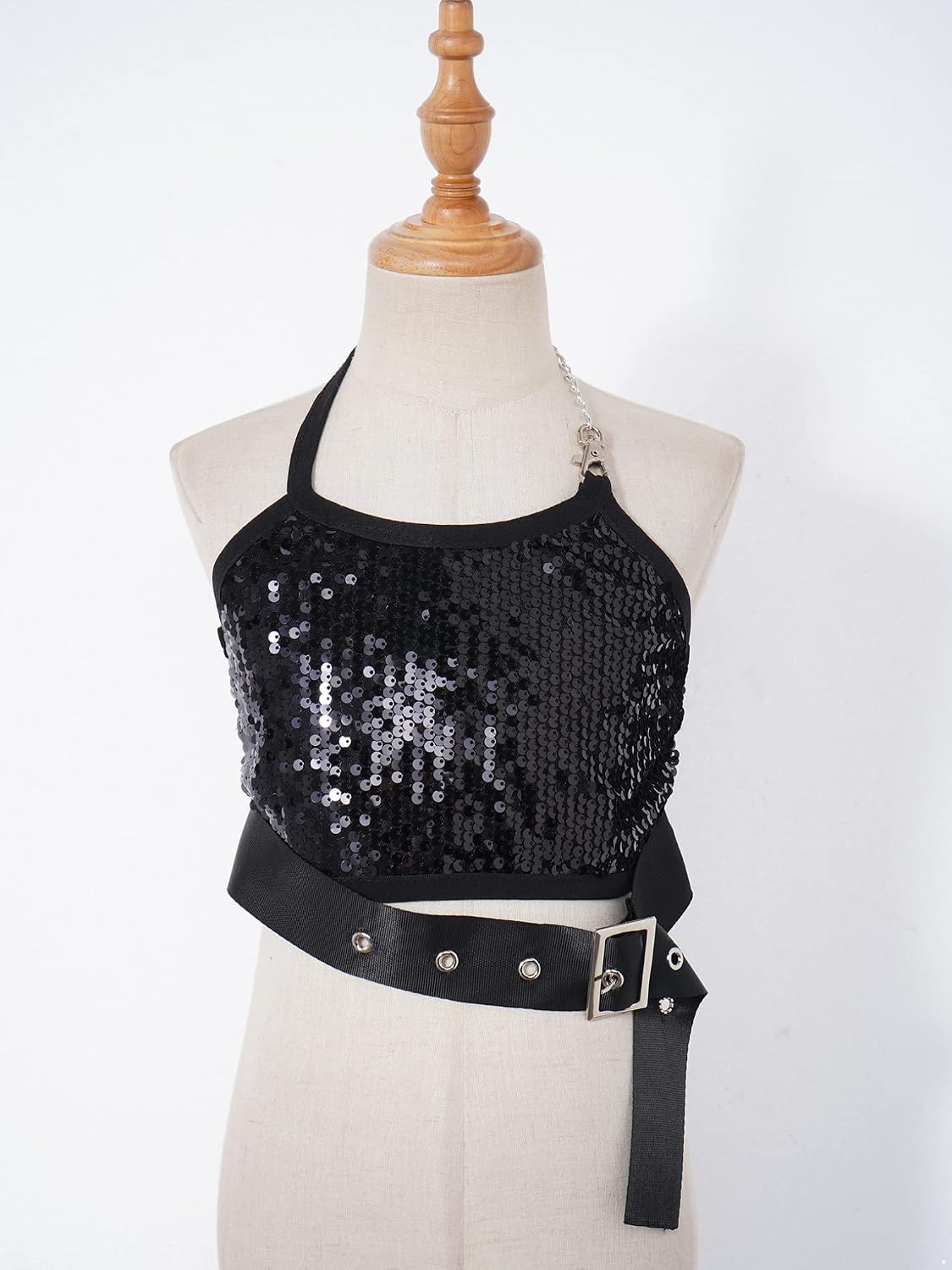 Freebily Kids Girls Sequin Halter Dance Crop Tops Jazz Hip Hop Streetwear Dance Gymnastic Sport Active Tank Top