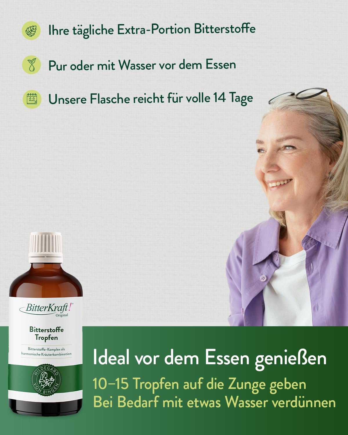 BitterKraft! Original BIO Bitterstoffe Tropfen 100 ml – nach Hildegard von Bingen – 9 erlesene Bitterkräuter - Verdauungsfördernd – hochdosierte Bittetropfen - 100% Natur – Vegan – Made in Germany