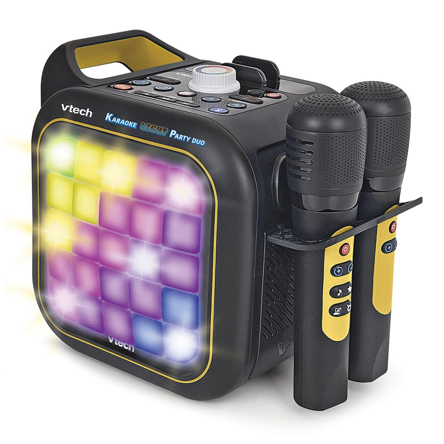 VTech - Karaoke Light Party Duo Golden Edition, Altavoz Potente, Karaoke Portátil con Bluetooth, 40W, Incluye 2 micrófonos inalámbricos, función Quitar Voz, Panel táctil, asa integrada, Versión ESP