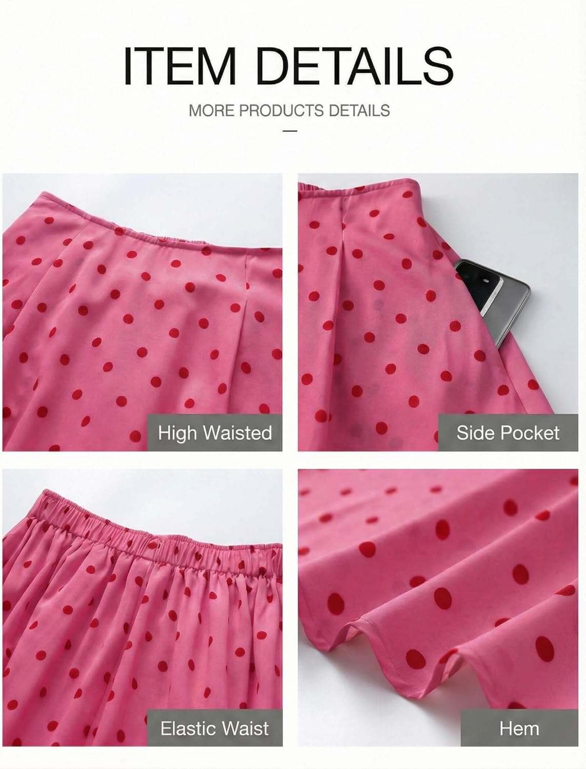 DERAX Women's Polka Dot Flowy Maxi Skirt A-Line High Waisted Vintage Retro Elegant 2026 Spring Summer Long Skirt with Pockets - Image 4