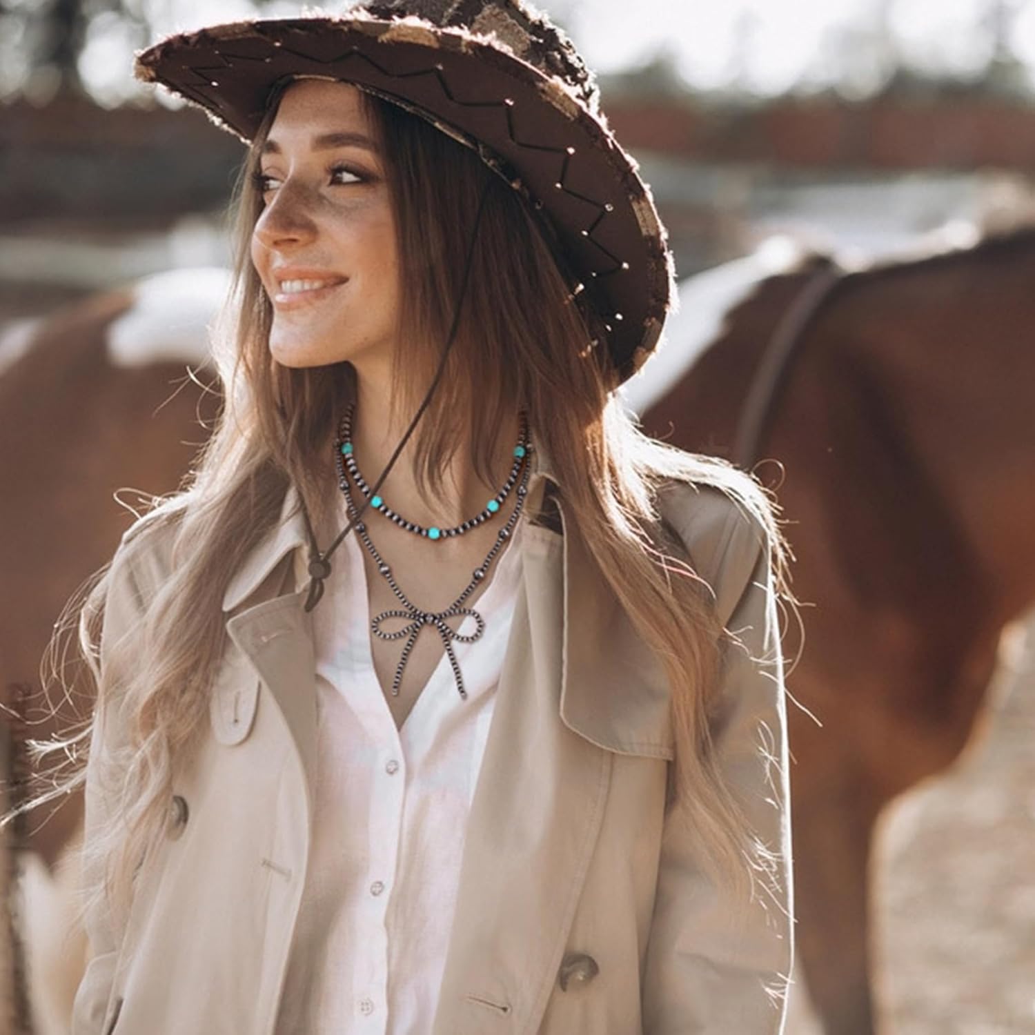 Navajo Pearl Bow Necklace Western Jewelry for Women Cowgirl Turquoise Necklaces Jewelry - Image 2