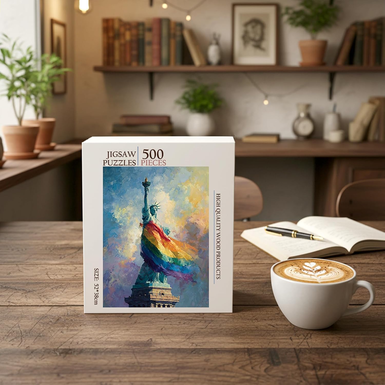 Statue of Liberty LGBT Jigsaw Puzzle - 500 Pieces Wooden Puzzle for Adults, Wall Art Gift, Finished Size: 20 x 15 Inch