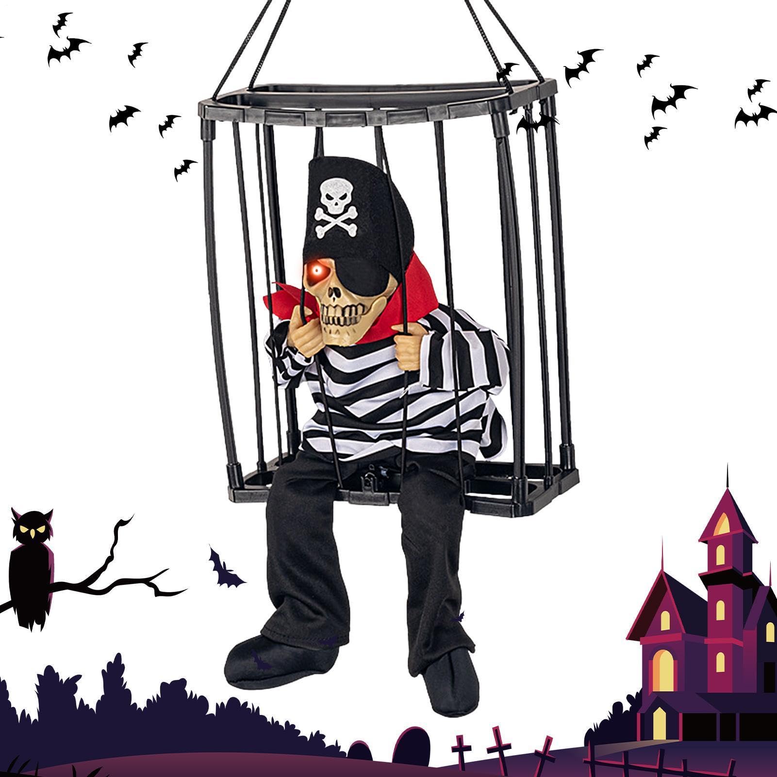 Cráneo de Halloween animado parlante con sensores de gritos de terror y luz