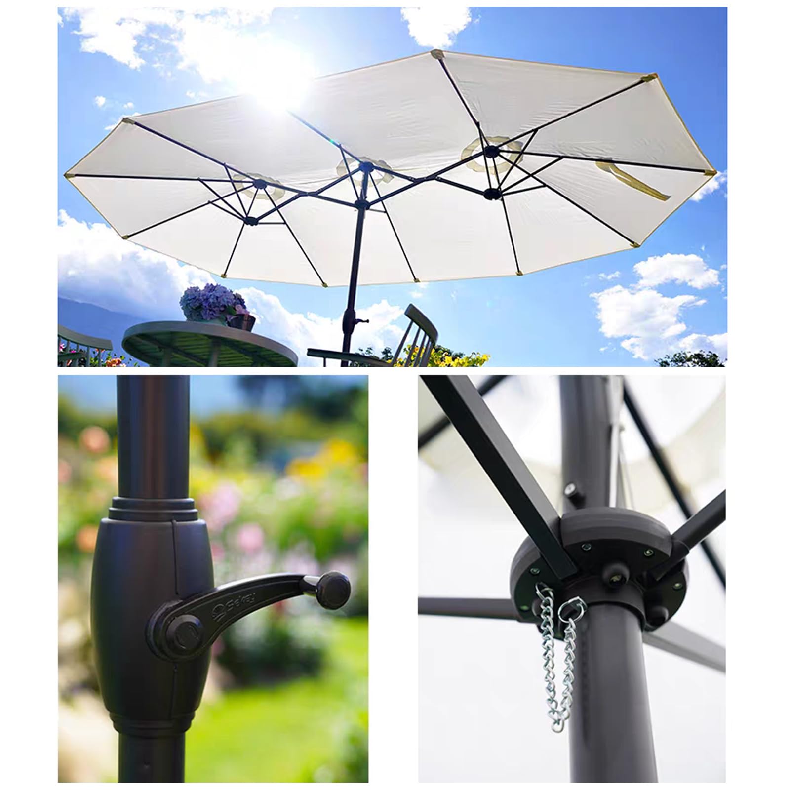 Parasol ogrodowy bardzo duży parasol tarasowy trzygłowy parasol tarasowy na zewnątrz parasol na patio żelazny stojak na parasol, parasol na stół na zewnątrz, parasol plażowy