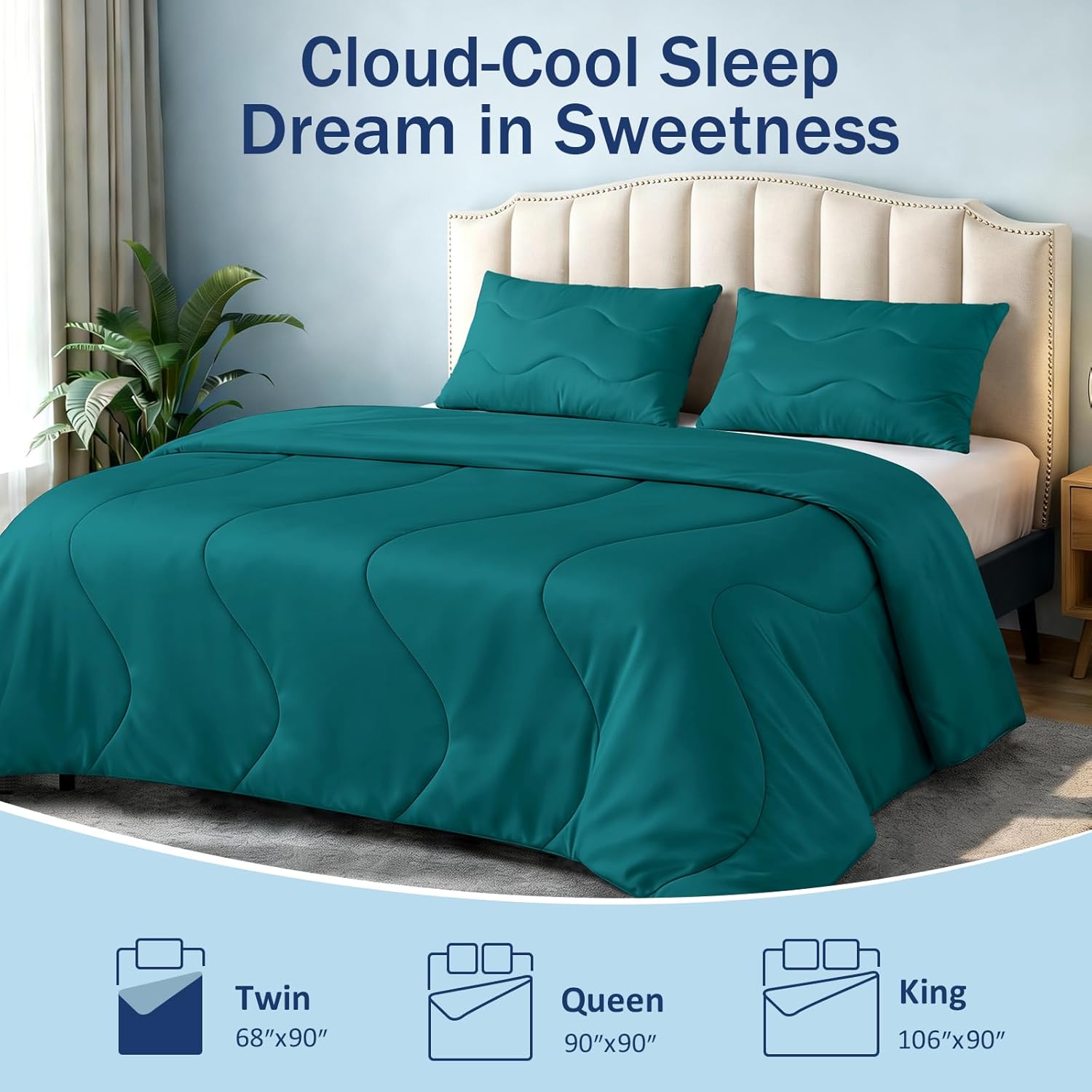 Cooling Blanket Comforter Hot Sleepers Twin/Twin XL Soft Cooling Blanket, Double-Sided Cool Bedding for Night Sweats, All-Season Lightweight Comforter(68 * 90inch, Peacock Blue)