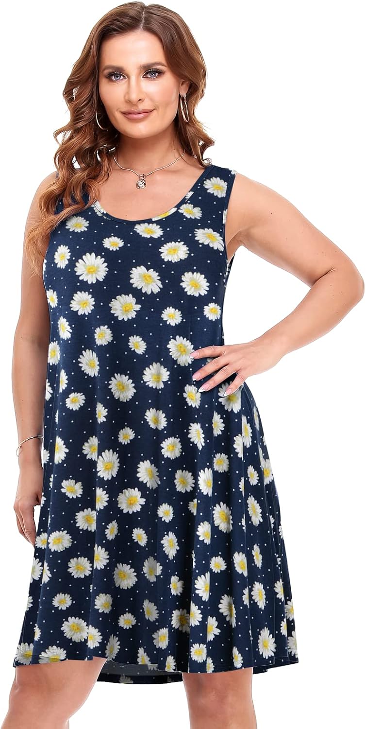 BELAROI Women Plus Size Sundress Summer Casual Sleeveless Tshirt Dress Tie Dye Swing Tank Dresses with Pockets Beach Cover up - Image 2