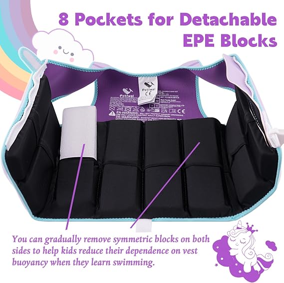 Pottwal Swim Vest for Kids - Swim Jacket - Made of Neoprene & EPE - with Adjustable Crotch Strap