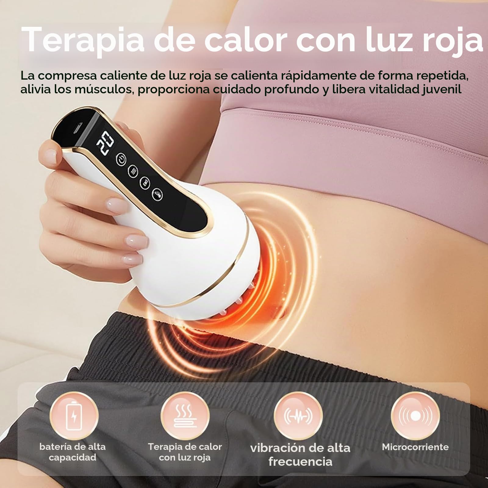 Masajeador de celulitis, 20 velocidades, masajeador de ondas de choque Gua, neuropatía, dispositivo eléctrico Guasha, masajeador eléctrico con ventosas para fascitis y alivio del dolor